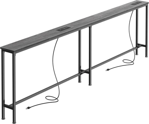 SUPERJARE Mesa de sofá de 79 polegadas com 2 tomadas elétricas e portas USB-C, mesa de console estreita de 14 cm com armazenamento, mesa de sofá de entrada longa atrás do sofá, espaços pequenos, sala - Imagem 2