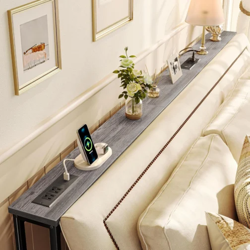 SUPERJARE Mesa de sofá de 79 polegadas com 2 tomadas elétricas e portas USB-C, mesa de console estreita de 14 cm com armazenamento, mesa de sofá de entrada longa atrás do sofá, espaços pequenos, sala - Imagem 3