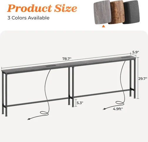SUPERJARE Mesa de sofá de 79 polegadas com 2 tomadas elétricas e portas USB-C, mesa de console estreita de 14 cm com armazenamento, mesa de sofá de entrada longa atrás do sofá, espaços pequenos, sala - Imagem 4