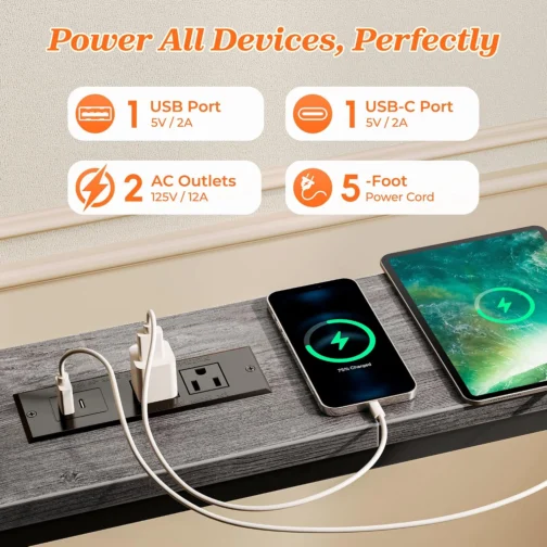 SUPERJARE Mesa de sofá de 79 polegadas com 2 tomadas elétricas e portas USB-C, mesa de console estreita de 14 cm com armazenamento, mesa de sofá de entrada longa atrás do sofá, espaços pequenos, sala - Imagem 6
