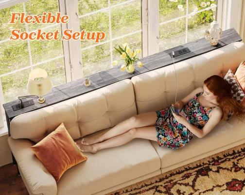 SUPERJARE Mesa de sofá de 79 polegadas com 2 tomadas elétricas e portas USB-C, mesa de console estreita de 14 cm com armazenamento, mesa de sofá de entrada longa atrás do sofá, espaços pequenos, sala - Imagem 8