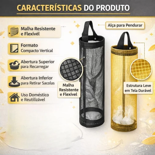 Puxa Saco Organizador Porta Sacolas Plásticas de Cozinha Acessório Prático e Sustentável para Armazenamento Eficiente (Preto) - Imagem 4