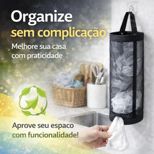 Puxa Saco Organizador Porta Sacolas Plásticas de Cozinha Acessório Prático e Sustentável para Armazenamento Eficiente (Preto) - Imagem 9