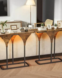 Mesa Lateral para Sofá, Mesa Lateral de Madeira com Design Moderno, Mesa de Console para Entrada, Sala de Estar e Quarto, Estilo Industrial