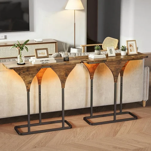 Mesa Lateral para Sofá, Mesa Lateral de Madeira com Design Moderno, Mesa de Console para Entrada, Sala de Estar e Quarto, Estilo Industrial - Imagem 2