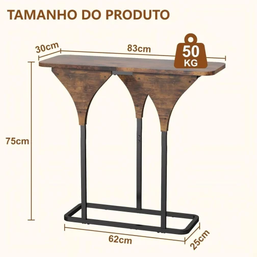 Mesa Lateral para Sofá, Mesa Lateral de Madeira com Design Moderno, Mesa de Console para Entrada, Sala de Estar e Quarto, Estilo Industrial - Imagem 3