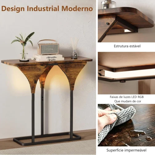 Mesa Lateral para Sofá, Mesa Lateral de Madeira com Design Moderno, Mesa de Console para Entrada, Sala de Estar e Quarto, Estilo Industrial - Imagem 5