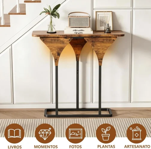 Mesa Lateral para Sofá, Mesa Lateral de Madeira com Design Moderno, Mesa de Console para Entrada, Sala de Estar e Quarto, Estilo Industrial - Imagem 6