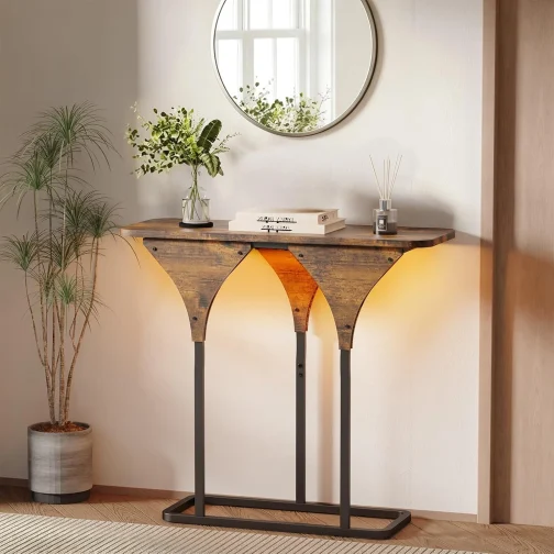 Mesa Lateral para Sofá, Mesa Lateral de Madeira com Design Moderno, Mesa de Console para Entrada, Sala de Estar e Quarto, Estilo Industrial - Imagem 7