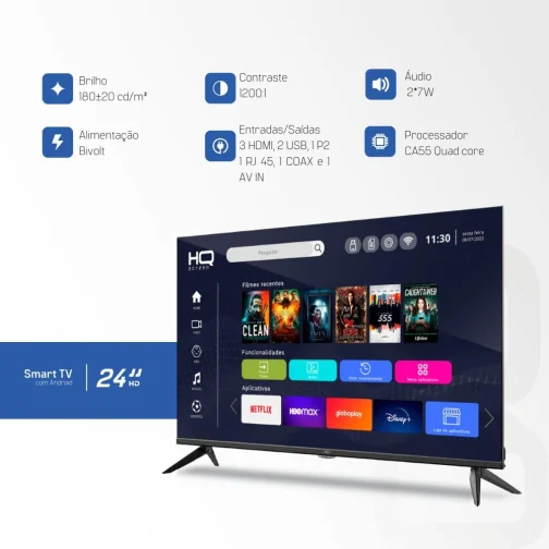 Smart TV HQ 24" HD tela sem bordas Android 12 design slim HQS24NKHM - Imagem 3