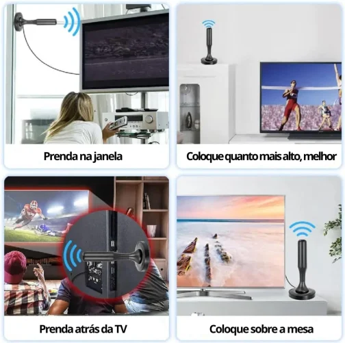 Antena Digital Interna e Externa para TV - HDTV 4K UHF VHF Smart TV, Led, LCD, 3D, Cabo 5 Metros, Com Base de Imã e Resistente a Água - Imagem 6