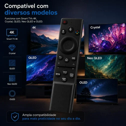 Controle Remoto Premium Compatível com Samsung Smart TV 4K, Crystal, QLED, Neo QLED e OLED – Não Precisa Configurar – Atalhos para Netflix, Prime Video e Apps - Imagem 3