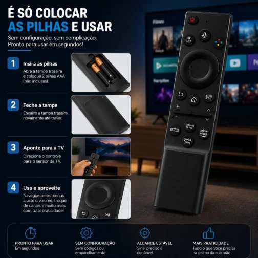 Controle Remoto Premium Compatível com Samsung Smart TV 4K, Crystal, QLED, Neo QLED e OLED – Não Precisa Configurar – Atalhos para Netflix, Prime Video e Apps - Imagem 4
