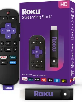 Roku Streaming Stick HD 2025 | Dispositivo de streaming para TV HD/FHD com controle remoto por comando de voz compatível com Alexa, Siri e Google