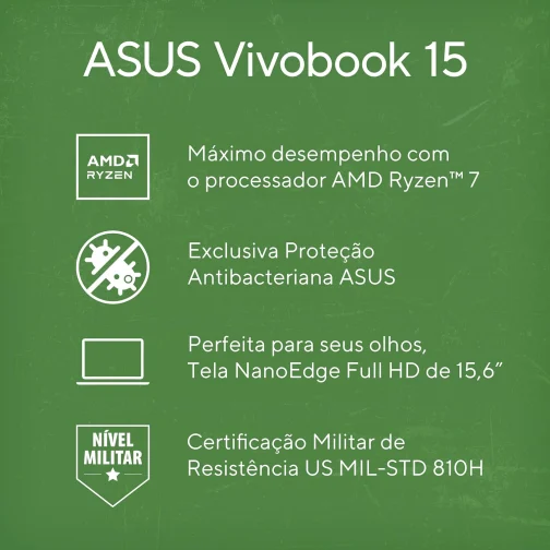 Notebook ASUS Vivobook 15 AMD Ryzen 7, 16 GB, 512 GB SSD, W11 Home, 15.6'' FHD, Cool Silver - M1502YA-NJ655W - Imagem 3