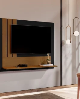 Painel Sala Para TV até 43 Polegadas 5119 Smart – Preto/Nature – JM Casa dos Moveis