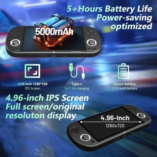 Trimui Smart Pro Handheld Game Console, Retro Hand Held Video Gaming Consoles with 64G/256G TF Card, 5 inch Screen Portable - Black 64GB - Imagem 5