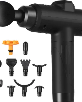 Pistola de Massagem YARUIKE, Massageador Muscular Portátil com 10 Cabeças, 30 Velocidades e Tela LCD, Preto