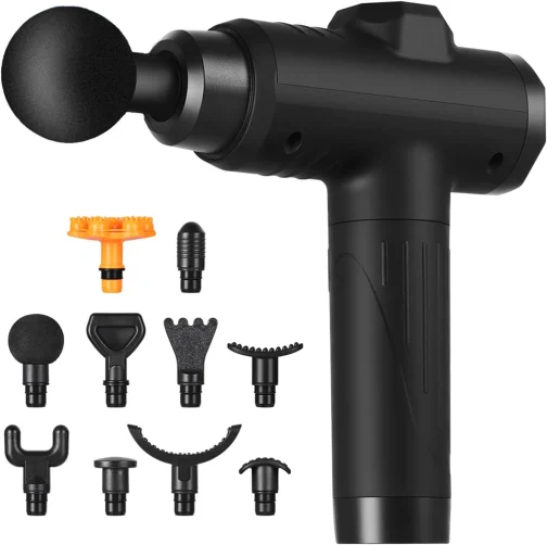 Pistola de Massagem YARUIKE, Massageador Muscular Portátil com 10 Cabeças, 30 Velocidades e Tela LCD, Preto - Imagem 2