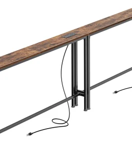 SUPERJARE Mesa de console estreita de 240 cm com tomada, mesas de sofá, mesa atrás do sofá, mesas de entrada longas com estação de carregamento, para sala de estar, marrom rústico