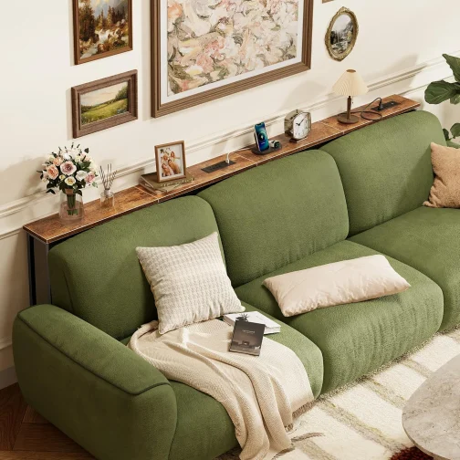 SUPERJARE Mesa de console estreita de 240 cm com tomada, mesas de sofá, mesa atrás do sofá, mesas de entrada longas com estação de carregamento, para sala de estar, marrom rústico - Imagem 3