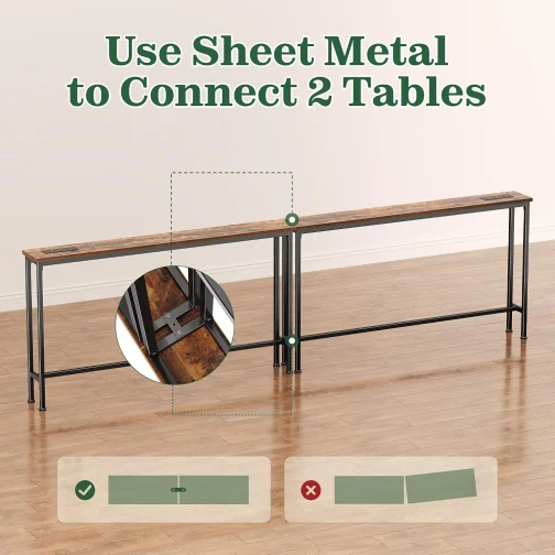 SUPERJARE Mesa de console estreita de 240 cm com tomada, mesas de sofá, mesa atrás do sofá, mesas de entrada longas com estação de carregamento, para sala de estar, marrom rústico - Imagem 10