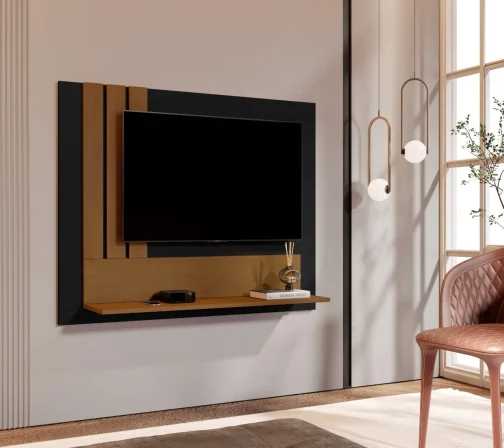 Painel Luxo TV Smart até 43 Polegadas 5119 cor Preto/Nature - MJM Casa dos Moveis - Imagem 2