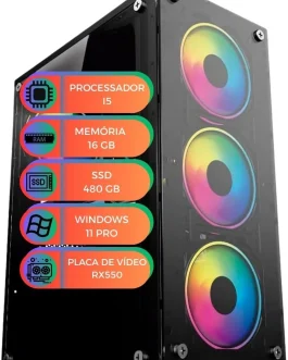 Computador Gamer MultiPC Intel Core I5 Placa de Video RX550 RAM 16GB SSD 480GB Sata Windows 11 Pro – Ideal para Jogos, Estudo e Edição
