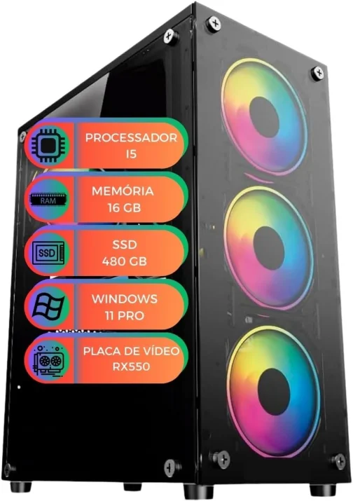 Computador Gamer MultiPC Intel Core I5 Placa de Video RX550 RAM 16GB SSD 480GB Sata Windows 11 Pro - Ideal para Jogos, Estudo e Edição - Imagem 2