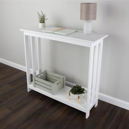 Lavish Home Mesa de console – mesa de entrada estreita de 99 cm x 30 cm – mesa de sofá de 2 camadas com prateleira de armazenamento aberta – mesas de console para entrada, corredor e hall de entrada - Imagem 3
