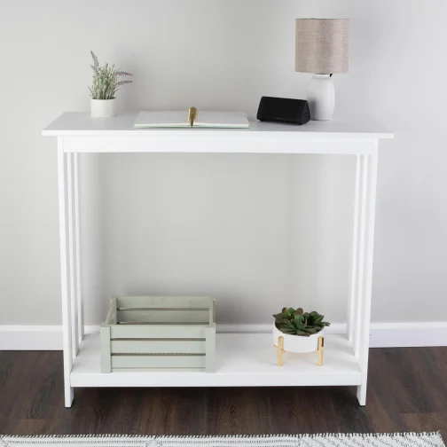 Lavish Home Mesa de console – mesa de entrada estreita de 99 cm x 30 cm – mesa de sofá de 2 camadas com prateleira de armazenamento aberta – mesas de console para entrada, corredor e hall de entrada - Imagem 6