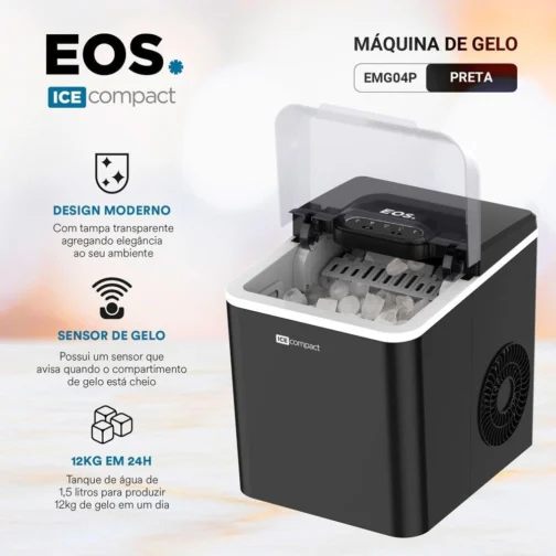 Máquina de Gelo EOS 12kg Ice Compact Preto EMG04P 110V - Imagem 6