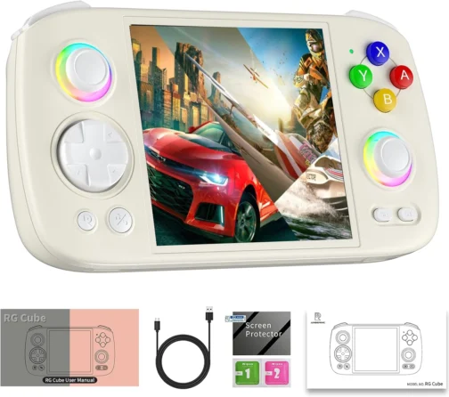 RG Cube Retro Game Console Handheld Game Console No Card Multi-Touch Screen Android 13 System Video Game Console with 5200mAh Battery,High-Speed Fan,16 Million Color Rgb Lighting(Beige White) - Imagem 2