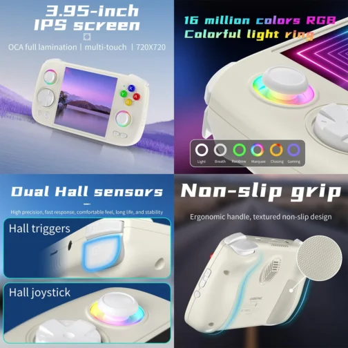 RG Cube Retro Game Console Handheld Game Console No Card Multi-Touch Screen Android 13 System Video Game Console with 5200mAh Battery,High-Speed Fan,16 Million Color Rgb Lighting(Beige White) - Imagem 3