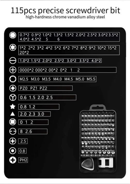 Conjunto de chaves de fenda de precisão 115 em 1 kit de ferramentas de reparo com kit de driver magnético, conjunto de chaves de fenda de precisão eletrônica com bolsa portátil para computador de reparo, telefone celular, PC, iPhone, tablets - Imagem 6