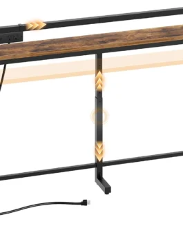YATINEY Mesa de Console Estreita de 180 cm com Altura Ajustável (70-90 cm), Mesa para Trás do Sofá, Mesa Fina com Tomada, Mesa Longa para Entrada, Mesa para Trás do Sofá para Sala de Estar, Marrom