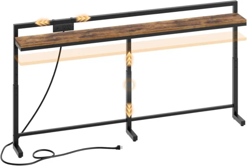YATINEY Mesa de Console Estreita de 180 cm com Altura Ajustável (70-90 cm), Mesa para Trás do Sofá, Mesa Fina com Tomada, Mesa Longa para Entrada, Mesa para Trás do Sofá para Sala de Estar, Marrom - Imagem 2