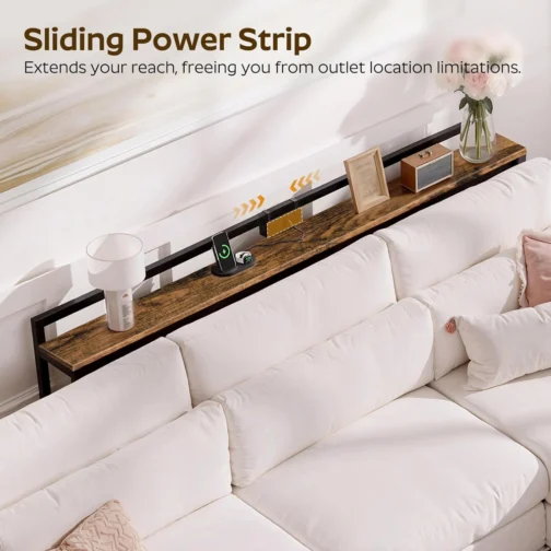 YATINEY Mesa de Console Estreita de 180 cm com Altura Ajustável (70-90 cm), Mesa para Trás do Sofá, Mesa Fina com Tomada, Mesa Longa para Entrada, Mesa para Trás do Sofá para Sala de Estar, Marrom - Imagem 7