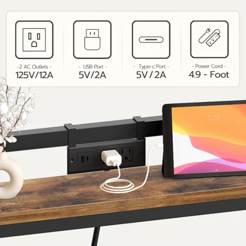 YATINEY Mesa de Console Estreita de 180 cm com Altura Ajustável (70-90 cm), Mesa para Trás do Sofá, Mesa Fina com Tomada, Mesa Longa para Entrada, Mesa para Trás do Sofá para Sala de Estar, Marrom - Imagem 8