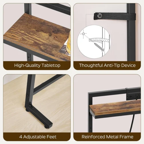 YATINEY Mesa de Console Estreita de 180 cm com Altura Ajustável (70-90 cm), Mesa para Trás do Sofá, Mesa Fina com Tomada, Mesa Longa para Entrada, Mesa para Trás do Sofá para Sala de Estar, Marrom - Imagem 9