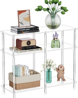Mesa de console de acrílico transparente, 80 cm C x 30 cm L x 68 cm A, mesa de entrada de sofá retangular de 3 andares, pequena prateleira de armazenamento transparente para sofá, hall de