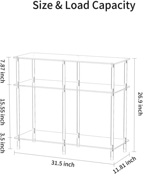 Mesa de console de acrílico transparente, 80 cm C x 30 cm L x 68 cm A, mesa de entrada de sofá retangular de 3 andares, pequena prateleira de armazenamento transparente para sofá, hall de - Imagem 4