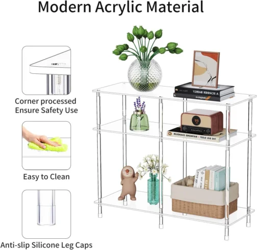 Mesa de console de acrílico transparente, 80 cm C x 30 cm L x 68 cm A, mesa de entrada de sofá retangular de 3 andares, pequena prateleira de armazenamento transparente para sofá, hall de - Imagem 5