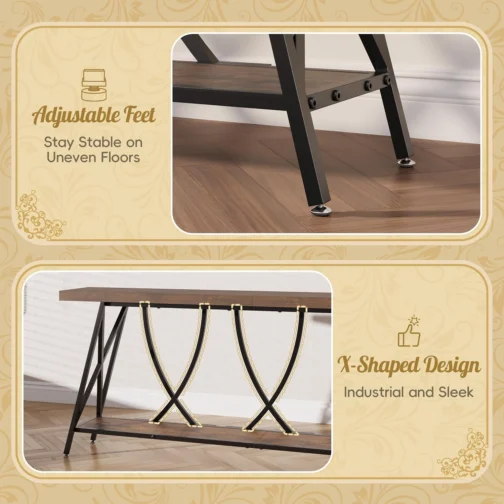 JUSTOGO Mesa de console estreita de 180 cm para entrada, mesa de sofá longa industrial atrás do sofá, mesa de corredor de fazenda com armazenamento para sala de estar, entrada, hall de entrada, marrom - Imagem 7