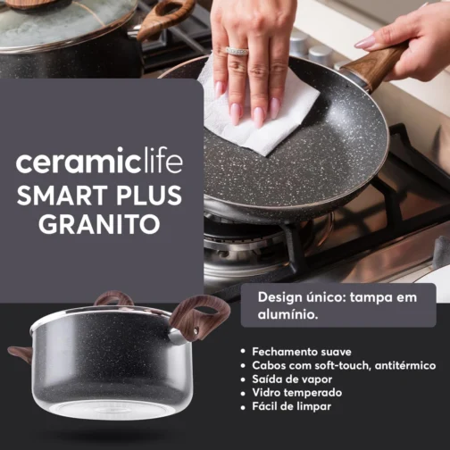 Brinox - Jogo de Panelas Antiaderente Ceramic Life 5 Peças com Fundo de Indução Smart Plus - Granito - Imagem 7
