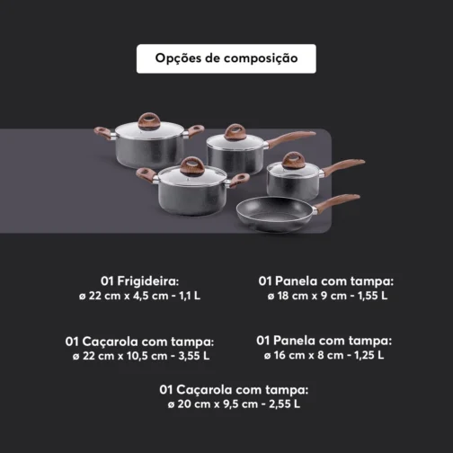 Brinox - Jogo de Panelas Antiaderente Ceramic Life 5 Peças com Fundo de Indução Smart Plus - Granito - Imagem 8