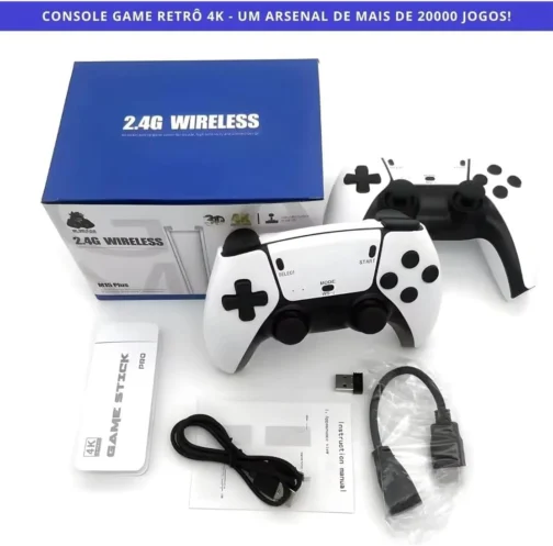 Video Game Retrô, Console, Stick Hdmi Com 2 Controles Sem Fio, Branco, Infantil, Mais de 20 mil Jogos, Diversão, Nostalgia, Brinquedo, Para Crianças - Imagem 3