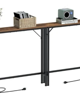 Tohomeor Mesa de console 120 cm estreita longa mesa de sofá com tomadas de energia, portas USB, mesa de entrada de madeira industrial para entrada, sala de estar, corredor (marrom, L-94,4xW-5,91)
