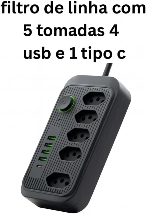 Extensão Elétrica com 5 Tomadas, 4 USB e 1 Tipo-C, Filtro de Linha, 2500W - Imagem 5