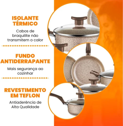 Jogo de Panelas 10 Peças Bianco Antiaderente com Tampa de Vidro - Imagem 4